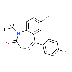 ChemSpider 2D Image | 7-Chloro-5-(4-chlorophenyl)-1-(~3~H_3_)methyl-1,3-dihydro-2H-1,4-benzodiazepin-2-one | C16H9T3Cl2N2O
