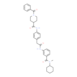 ChemSpider 2D Image | 1-Benzoyl-N-{4-[2-({3-[cyclohexyl(methyl)carbamoyl]phenyl}amino)-2-oxoethyl]phenyl}-4-piperidinecarboxamide | C35H40N4O4