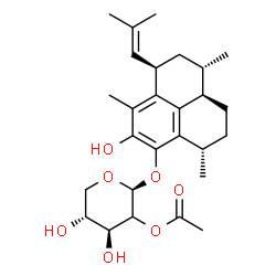 ChemSpider 2D Image | (3S,7R,9S,9aR)-5-Hydroxy-3,6,9-trimethyl-7-(2-methyl-1-propen-1-yl)-2,3,7,8,9,9a-hexahydro-1H-phenalen-4-yl (2xi)-2-O-acetyl-beta-D-threo-pentopyranoside | C27H38O7