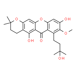 ChemSpider 2D Image | 3,4-dihydro-5,9-dihydroxy-7-(3-hydroxy-3-methylbutyl)-8-methoxy-2,2-dimethyl-2H,6H-pyrano[3,2-b]xanthen-6-one | C24H28O7