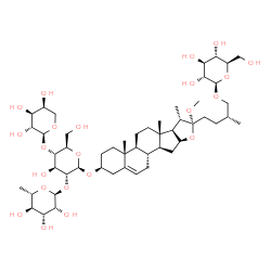 ChemSpider 2D Image | (3beta,22R,25R)-26-(beta-D-Glucopyranosyloxy)-22-methoxyfurost-5-en-3-yl alpha-L-arabinopyranosyl-(1->4)-[6-deoxy-alpha-L-mannopyranosyl-(1->2)]-beta-D-glucopyranoside | C51H84O22