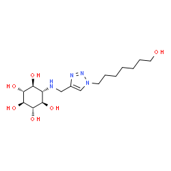 ChemSpider 2D Image | (1R,2S,3r,4R,5S,6s)-6-({[1-(7-Hydroxyheptyl)-1H-1,2,3-triazol-4-yl]methyl}amino)-1,2,3,4,5-cyclohexanepentol | C16H30N4O6