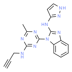 ChemSpider 2D Image | 1-[4-Methyl-6-(2-propyn-1-ylamino)-1,3,5-triazin-2-yl]-N-(1H-pyrazol-3-yl)-1H-benzimidazol-2-amine | C17H15N9
