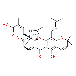ChemSpider 2D Image | (2Z)-4-[(1S,2S,17S,19R)-12-Hydroxy-8,8,21,21-tetramethyl-5-(3-methyl-2-buten-1-yl)-14,18-dioxo-3,7,20-trioxahexacyclo[15.4.1.0~2,15~.0~2,19~.0~4,13~.0~6,11~]docosa-4(13),5,9,11,15-pentaen-19-yl]-2-met
hyl-2-butenoic acid | C33H36O8