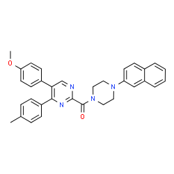 ChemSpider 2D Image | [5-(4-Methoxyphenyl)-4-(4-methylphenyl)-2-pyrimidinyl][4-(2-naphthyl)-1-piperazinyl]methanone | C33H30N4O2