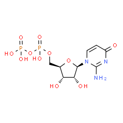 ChemSpider 2D Image | 2-Amino-1-{5-O-[hydroxy(phosphonooxy)phosphoryl]-beta-D-ribofuranosyl}-4(1H)-pyrimidinone | C9H15N3O11P2