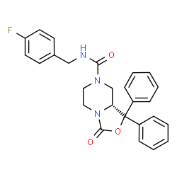 ChemSpider 2D Image | (8aR)-N-(4-Fluorobenzyl)-3-oxo-1,1-diphenyltetrahydro[1,3]oxazolo[3,4-a]pyrazine-7(1H)-carboxamide | C26H24FN3O3