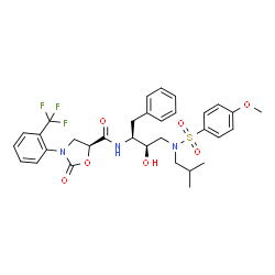 ChemSpider 2D Image | (5S)-N-[(2S,3R)-3-Hydroxy-4-{isobutyl[(4-methoxyphenyl)sulfonyl]amino}-1-phenyl-2-butanyl]-2-oxo-3-[2-(trifluoromethyl)phenyl]-1,3-oxazolidine-5-carboxamide | C32H36F3N3O7S