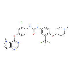 ChemSpider 2D Image | 1-{2-Chloro-4-[(5-methyl-5H-pyrrolo[3,2-d]pyrimidin-4-yl)oxy]phenyl}-3-{4-[(1-methyl-4-piperidinyl)oxy]-3-(trifluoromethyl)phenyl}urea | C27H26ClF3N6O3
