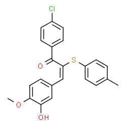 ChemSpider 2D Image | (2E)-1-(4-Chlorophenyl)-3-(3-hydroxy-4-methoxyphenyl)-2-[(4-methylphenyl)sulfanyl]-2-propen-1-one | C23H19ClO3S