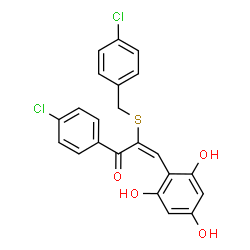 ChemSpider 2D Image | (2E)-2-[(4-Chlorobenzyl)sulfanyl]-1-(4-chlorophenyl)-3-(2,4,6-trihydroxyphenyl)-2-propen-1-one | C22H16Cl2O4S