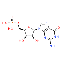 ChemSpider 2D Image | 2-Amino-9-(5-O-phosphono-beta-D-lyxofuranosyl)-1,9-dihydro-6H-purin-6-one | C10H14N5O8P