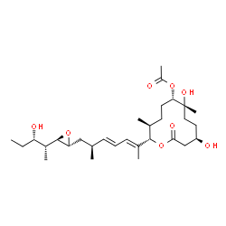 ChemSpider 2D Image | (2S,3S,6S,7R,10R)-7,10-Dihydroxy-2-[(2E,4E,6S)-7-{(2R,3R)-3-[(2R,3S)-3-hydroxy-2-pentanyl]-2-oxiranyl}-6-methyl-2,4-heptadien-2-yl]-3,7-dimethyl-12-oxooxacyclododecan-6-yl acetate | C30H50O8