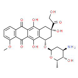 ChemSpider 2D Image | (1S,3S)-3-Glycoloyl-3,5,12-trihydroxy-10-methoxy-6,11-dioxo-1,2,3,4,6,11-hexahydro-1-tetracenyl 3-amino-2,3,6-trideoxy-alpha-L-xylo-hexopyranoside | C27H29NO11
