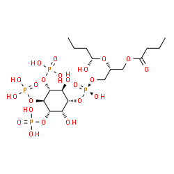 ChemSpider 2D Image | (2R)-3-{[(R)-{[(1S,2S,3R,4S,5S,6S)-2,6-Dihydroxy-3,4,5-tris(phosphonooxy)cyclohexyl]oxy}(hydroxy)phosphoryl]oxy}-2-[(1S)-1-hydroxybutoxy]propyl butyrate | C17H36O22P4