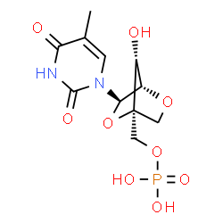 ChemSpider 2D Image | 1-{2,5-Anhydro-4-[(phosphonooxy)methyl]-beta-D-lyxofuranosyl}-5-methyl-2,4(1H,3H)-pyrimidinedione | C11H15N2O9P