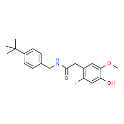 ChemSpider 2D Image | 2-(4-Hydroxy-2-iodo-5-methoxyphenyl)-N-[4-(2-methyl-2-propanyl)benzyl]acetamide | C20H24INO3