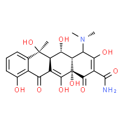 ChemSpider 2D Image | (5S,6S)-4-(Dimethylamino)-3,5,6,10,12,12a-hexahydroxy-6-methyl-1,11-dioxo-1,4,4a,5,5a,6,11,12a-octahydro-2-tetracenecarboxamide | C22H24N2O9