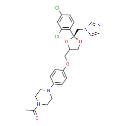 ChemSpider 2D Image | 1-[4-(4-{[(2S)-2-(2,4-Dichlorophenyl)-2-(1H-imidazol-1-ylmethyl)-1,3-dioxolan-4-yl]methoxy}phenyl)-1-piperazinyl]ethanone | C26H28Cl2N4O4