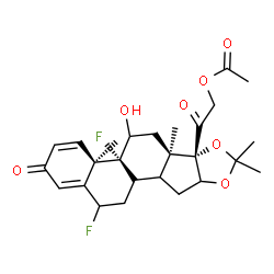 ChemSpider 2D Image | 2-[(4aR,6aR,6bS,10bS)-4b,12-Difluoro-5-hydroxy-4a,6a,8,8-tetramethyl-2-oxo-2,4a,4b,5,6,6a,9a,10,10a,10b,11,12-dodecahydro-6bH-naphtho[2',1':4,5]indeno[1,2-d][1,3]dioxol-6b-yl]-2-oxoethyl acetate | C26H32F2O7