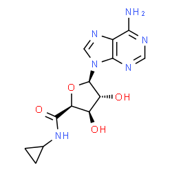 ChemSpider 2D Image | (2S,3R,4R,5R)-5-(6-Amino-9H-purin-9-yl)-N-cyclopropyl-3,4-dihydroxytetrahydro-2-furancarboxamide | C13H16N6O4