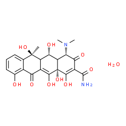 ChemSpider 2D Image | (4S,5S,6S,12aS)-4-(Dimethylamino)-1,5,6,10,12,12a-hexahydroxy-6-methyl-3,11-dioxo-3,4,4a,5,5a,6,11,12a-octahydro-2-tetracenecarboxamide hydrate (1:1) | C22H26N2O10