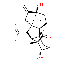 ChemSpider 2D Image | (1R,2R,8S,9S,10R,11S,12S)-5,12-Dihydroxy-11-methyl-6-methylene-16-oxo-15-oxapentacyclo[9.3.2.1~5,8~.0~1,10~.0~2,8~]heptadec-13-ene-9-carboxylic acid | C19H22O6
