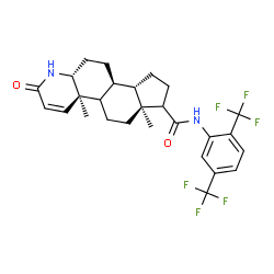 ChemSpider 2D Image | (4aR,6aS,9aS,9bS,11aR)-N-[2,5-Bis(trifluoromethyl)phenyl]-4a,6a-dimethyl-2-oxo-2,4a,4b,5,6,6a,7,8,9,9a,9b,10,11,11a-tetradecahydro-1H-indeno[5,4-f]quinoline-7-carboxamide | C27H30F6N2O2