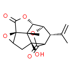 ChemSpider 2D Image | (1R,5S,8S,9R,13R,14S)-1-Hydroxy-14-isopropenyl-13-methyl-4,7,10-trioxapentacyclo[6.4.1.1~9,12~.0~3,5~.0~5,13~]tetradecane-6,11-dione | C15H16O6