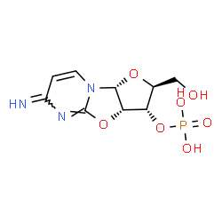 ChemSpider 2D Image | (2S,3S,3aS,9aR)-2-(Hydroxymethyl)-6-imino-2,3,3a,9a-tetrahydro-6H-furo[2',3':4,5][1,3]oxazolo[3,2-a]pyrimidin-3-yl dihydrogen phosphate | C9H12N3O7P