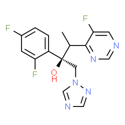 ChemSpider 2D Image | (2R)-2-(2,4-Difluorophenyl)-3-(5-fluoro-4-pyrimidinyl)-1-(1H-1,2,4-triazol-1-yl)-2-butanol | C16H14F3N5O