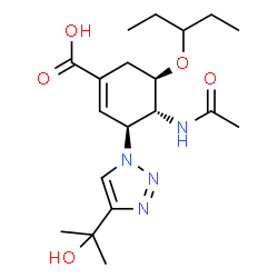 ChemSpider 2D Image | (3S,4R,5R)-4-Acetamido-3-[4-(2-hydroxy-2-propanyl)-1H-1,2,3-triazol-1-yl]-5-(3-pentanyloxy)-1-cyclohexene-1-carboxylic acid | C19H30N4O5