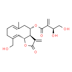 ChemSpider 2D Image | (3aR,4S,10Z,11aR)-10-(Hydroxymethyl)-6-methyl-3-methylene-2-oxo-2,3,3a,4,5,8,9,11a-octahydrocyclodeca[b]furan-4-yl (3S)-3,4-dihydroxy-2-methylenebutanoate | C20H26O7