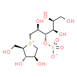 ChemSpider 2D Image | (2S,3S,4R,5S)-1-[(2R,3S,4S)-3,4-Dihydroxy-2-(hydroxymethyl)tetrahydro-1-thiopheniumyl]-2,4,5,6-tetrahydroxy-3-hexanyl sulfate | C11H22O11S2