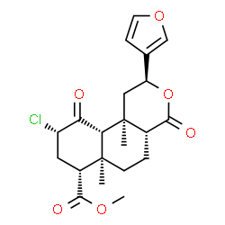 ChemSpider 2D Image | Methyl (2S,4aR,6aR,7R,9S,10aS,10bR)-9-chloro-2-(3-furyl)-6a,10b-dimethyl-4,10-dioxododecahydro-2H-benzo[f]isochromene-7-carboxylate | C21H25ClO6