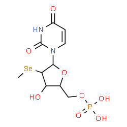 ChemSpider 2D Image | 1-(2-Se-Methyl-5-O-phosphono-2-selenopentofuranosyl)-2,4(1H,3H)-pyrimidinedione | C10H15N2O8PSe