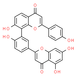 ChemSpider 2D Image | 5,7-Dihydroxy-2-{4-hydroxy-3-[7-hydroxy-2-(4-hydroxyphenyl)-4-oxo-4H-chromen-8-yl]phenyl}-4H-chromen-4-one | C30H18O9