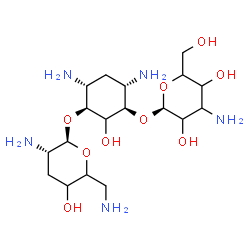 ChemSpider 2D Image | (1R,3S,4R,6S)-4,6-Diamino-3-[(2,6-diamino-2,3,6-trideoxy-beta-L-glycero-hexopyranosyl)oxy]-2-hydroxycyclohexyl (1S)-3-amino-3-deoxyhexopyranoside | C18H37N5O9