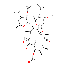 ChemSpider 2D Image | (3S,5R,6R,7R,8S,11R,12S,13S,14R,15R)-12-[(4-O-Acetyl-2,6-dideoxy-3-O-methyl-beta-D-lyxo-hexopyranosyl)oxy]-14-{[2-O-acetyl-3,4,6-trideoxy-3-(dimethylamino)-alpha-L-xylo-hexopyranosyl]oxy}-5,7,8,11,13,
15-hexamethyl-4,10-dioxo-1,9-dioxaspiro[2.13]hexadec-6-yl acetate | C41H67NO15