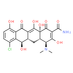 ChemSpider 2D Image | (4S,4aS,5aS,6R,12aR)-7-Chloro-4-(dimethylamino)-3,6,10,12,12a-pentahydroxy-1,11-dioxo-1,4,4a,5,5a,6,11,12a-octahydro-2-tetracenecarboxamide | C21H21ClN2O8