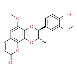 ChemSpider 2D Image | (2S,3S)-3-(4-Hydroxy-3-methoxyphenyl)-5-methoxy-2-methyl-2,3-dihydro-9H-[1,4]dioxino[2,3-h]chromen-9-one | C20H18O7