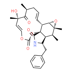 ChemSpider 2D Image | (1E,4S,6S,7E,11aS,14S,14aS,15S,15aR,16aS,16bR)-14-Benzyl-6-hydroxy-4,6,15,15a-tetramethyl-3,13,14,14a,15,15a,16a,16b-octahydro[1,3]dioxacyclotridecino[4,5-d]oxireno[f]isoindole-5,10,12(4H,6H)-trione | C28H33NO7