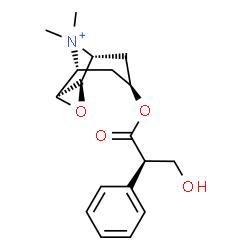 ChemSpider 2D Image | (1R,2R,4S,5R,7S)-7-{[(2R)-3-Hydroxy-2-phenylpropanoyl]oxy}-9,9-dimethyl-3-oxa-9-azoniatricyclo[3.3.1.0~2,4~]nonane | C18H24NO4