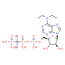 ChemSpider 2D Image | 9-{5-O-[({[Dibromo(phosphono)methyl](hydroxy)phosphoryl}oxy)(hydroxy)phosphoryl]-beta-D-arabinofuranosyl}-N,N-diethyl-9H-purin-6-amine | C15H24Br2N5O12P3