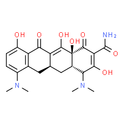 ChemSpider 2D Image | (4S,4aS,5aS,12aS)-4,7-Bis(dimethylamino)-3,10,12,12a-tetrahydroxy-1,11-dioxo-1,4,4a,5,5a,6,11,12a-octahydro-2-tetracenecarboxamide | C23H27N3O7