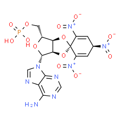 ChemSpider 2D Image | 2',3'-O-[(1r)-2,4,6-Trinitro-2,5-cyclohexadiene-1,1-diyl]adenosine 5'-(dihydrogen phosphate) | C16H15N8O13P