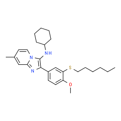ChemSpider 2D Image | N-Cyclohexyl-2-[3-(hexylsulfanyl)-4-methoxyphenyl]-7-methylimidazo[1,2-a]pyridin-3-amine | C27H37N3OS