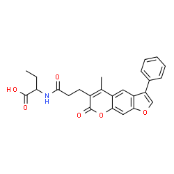 ChemSpider 2D Image | 2-{[3-(5-Methyl-7-oxo-3-phenyl-7H-furo[3,2-g]chromen-6-yl)propanoyl]amino}butanoic acid | C25H23NO6