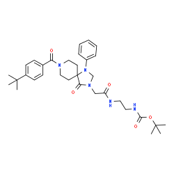 ChemSpider 2D Image | 2-Methyl-2-propanyl {2-[({8-[4-(2-methyl-2-propanyl)benzoyl]-4-oxo-1-phenyl-1,3,8-triazaspiro[4.5]dec-3-yl}acetyl)amino]ethyl}carbamate | C33H45N5O5
