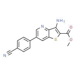 ChemSpider 2D Image | Methyl 3-amino-6-(4-cyanophenyl)thieno[3,2-b]pyridine-2-carboxylate | C16H11N3O2S